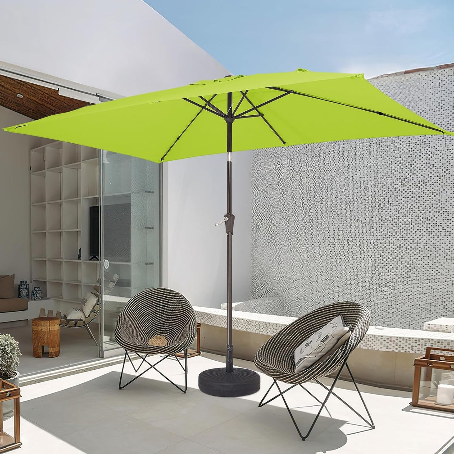 JEAREY 6.5x10 ft Rectangular Patio Umbrellas Outdoor Market Umbrella with Push Button Tilt and Crank, Rectangle Table Umbrella 6 Sturdy Ribs UV Protection for Pool Garden Backyard Deck, Apple Green