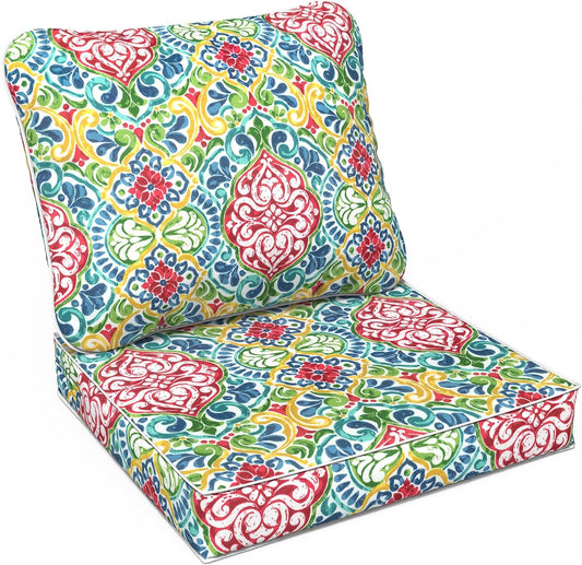 LVTXIII Outdoor Deep Seat Cushion Patio Seat and Back Cushion Set Seasonal Chair Cushion for Dining Arm Chairs, Wicker Chairs and Garden Furniture Decoration, 22"x22"x4", Damask Red