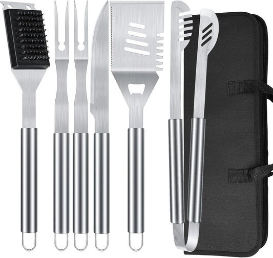 BBQ Grill Tools Set 16-inch Heavy Duty, 6 Pcs- Barbecue Utensils Kit for Camping, Kitchen, Outdoor Cooking,Suitable as a Gift for Men, Fathers, Friends
