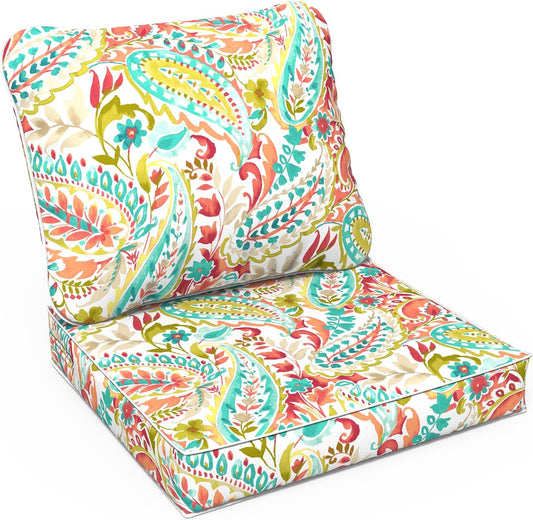 LVTXIII Outdoor Deep Seat Cushion Patio Seat and Back Cushion Set Seasonal Chair Cushion for Dining Arm Chairs, Wicker Chairs and Garden Furniture Decoration, 24"x24"x4", Pretty Paisley