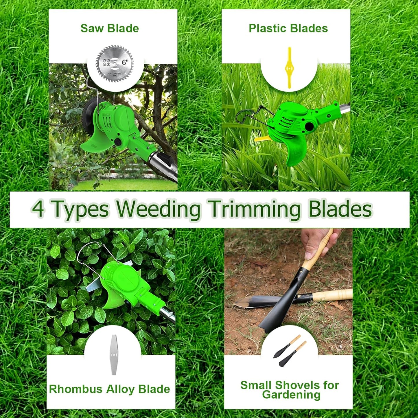 Electric Weed Wacker Eater Cordless Battery Powered, Weed Trimmer 21V Lightweight No-String with 2 Battery Operated & Wheels, 3 in 1 Stringless Grass Trimmer/Edger/Brush Cutter for Garden Yard Lawn