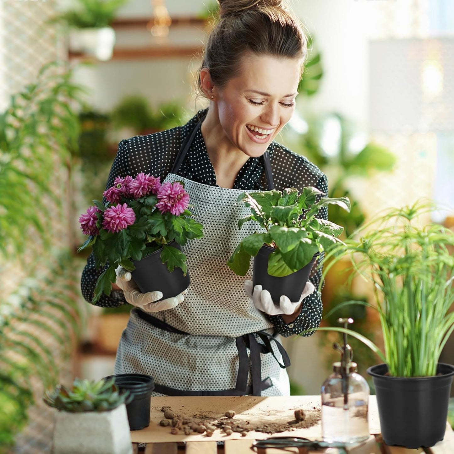 120 Packs 6 Inch Plant Nursery Pots, Plastic Seeds Starter Pots with Drainage Holes, Germination Soft Flower Plant Container for Succulents Seedling Cutting Transplanting (120, 6 Inch)