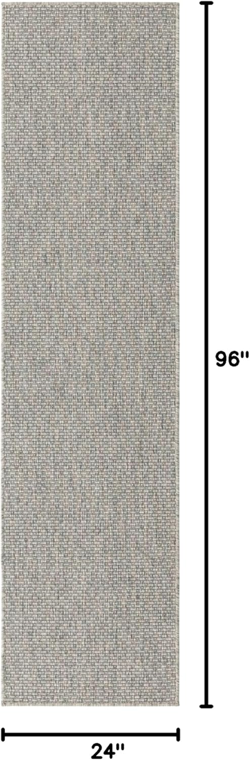 Unique Loom Collection Casual Transitional Solid Heathered Indoor/Outdoor Flatweave Area Rug (2' x 8' Runner, Light Gray/Ivory)