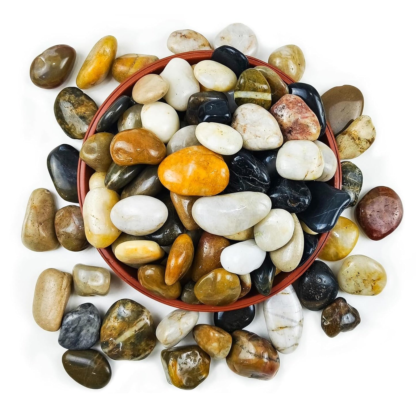5LB Polished Mixed River Rocks, Natural Decorative Stones for Indoor Outdoor Plants, Succulents, Vases, Fish Tank, Garden Landscaping & Top Dressing Pebbles 1-2.2Inch