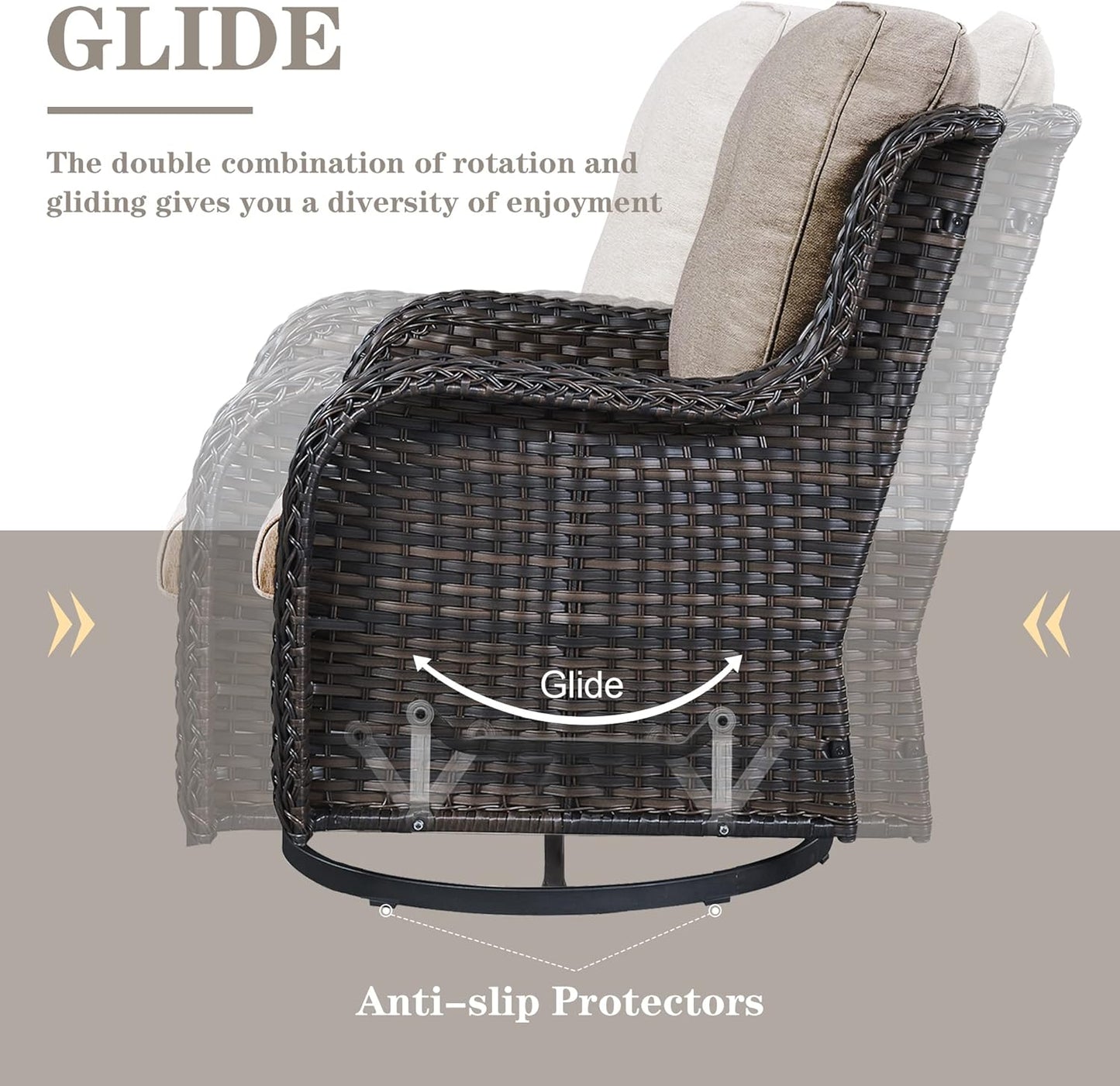 4 Pieces Patio Furniture Sets, Wicker Patio Swivel Glider Chair with Ottomans, Outdoor Furniture Set for Outside Porch, Deck, Balcony, Garden