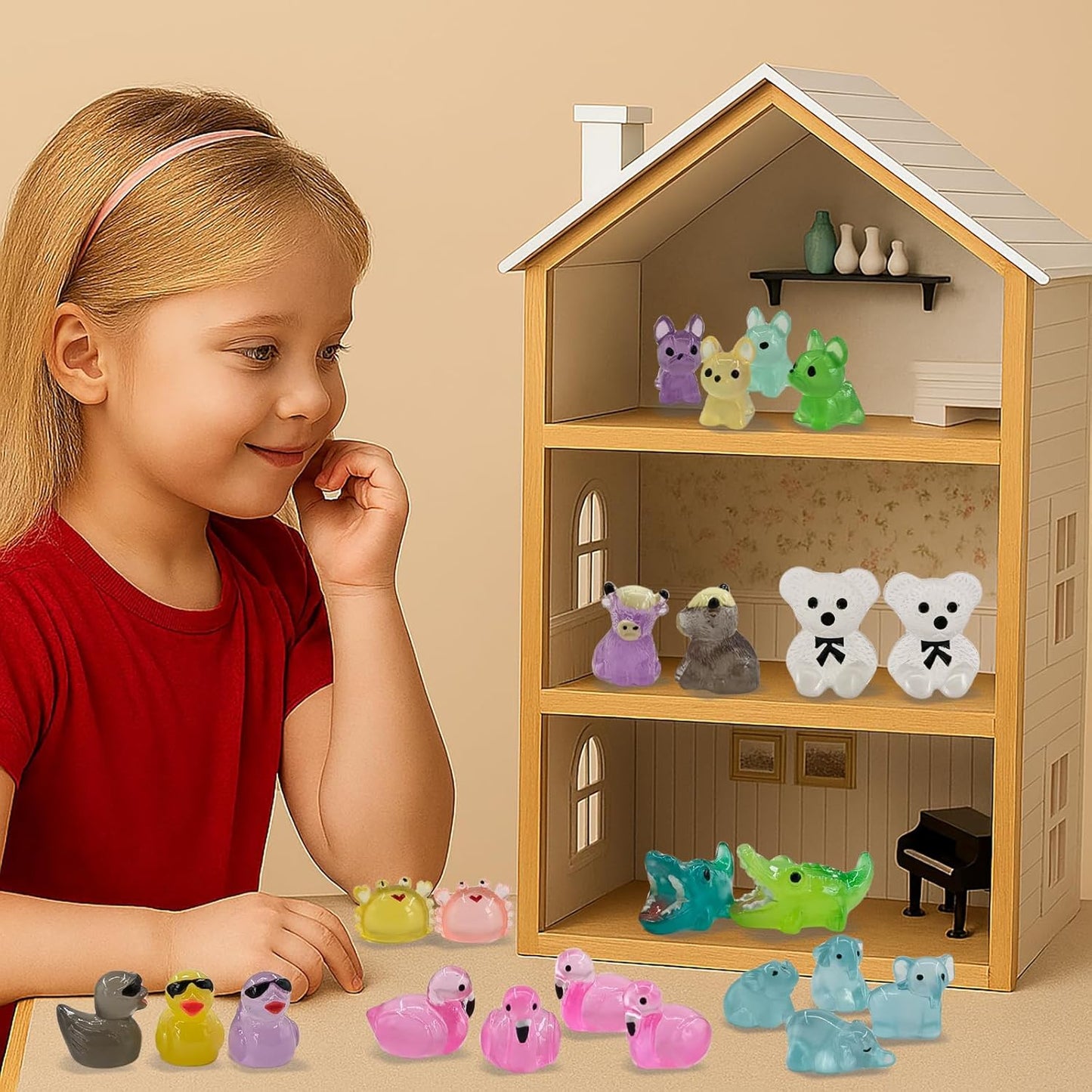 110 Pcs Luminous Mini Resin Animals Tiny Resin Figurines Glow in The Dark Tiny Ducks for Fairy Garden, Miniature Accessories, Crafts, and Decor