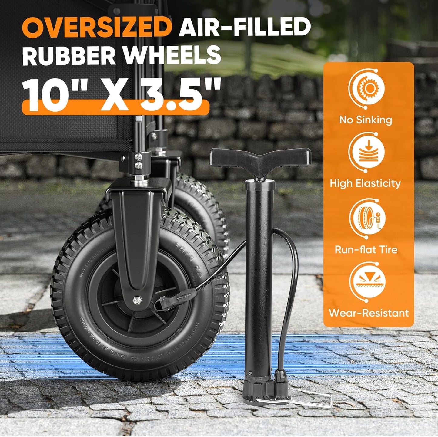 Beach Wagon with 10x3.5 Big Rubber Wheels for Sand, 400lbs Heavy Duty 220L Collapsible Utility Wagon, Easy Transport & Storage, Ideal for Sport, Camping, All-Terrain Outdoor Activities, Black