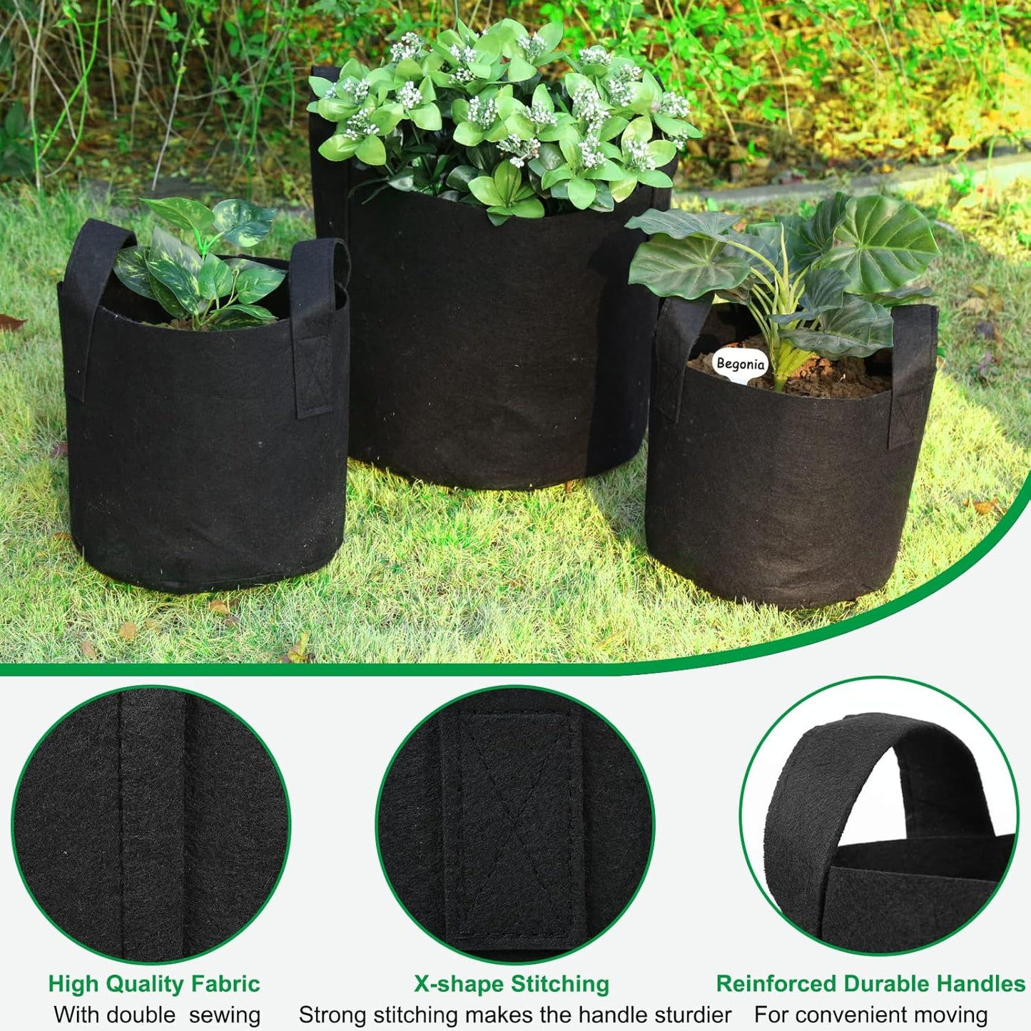 JERIA 12-Pack 2 Gallon, Vegetable/Flower/Plant Grow Bags, Aeration Fabric Pots with Handles (Black), Come with 12 Pcs Plant Labels