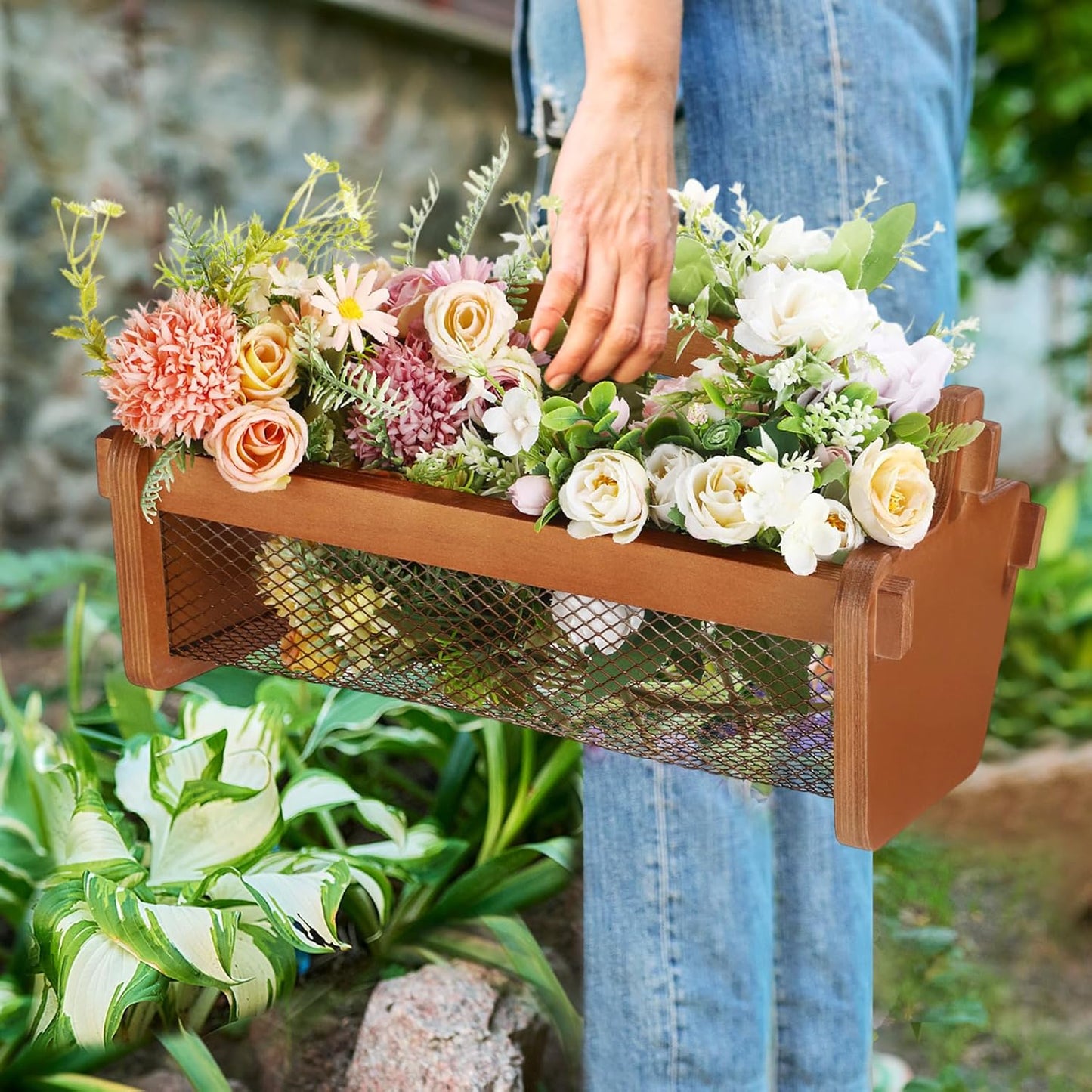 Garden Harvest Basket Mesh Storage with Handle Versatile Gardening Fruits Vegetables Gathering Basket Garden Supply Gardener Gift Spring for Washing Holding(Brown,19in)