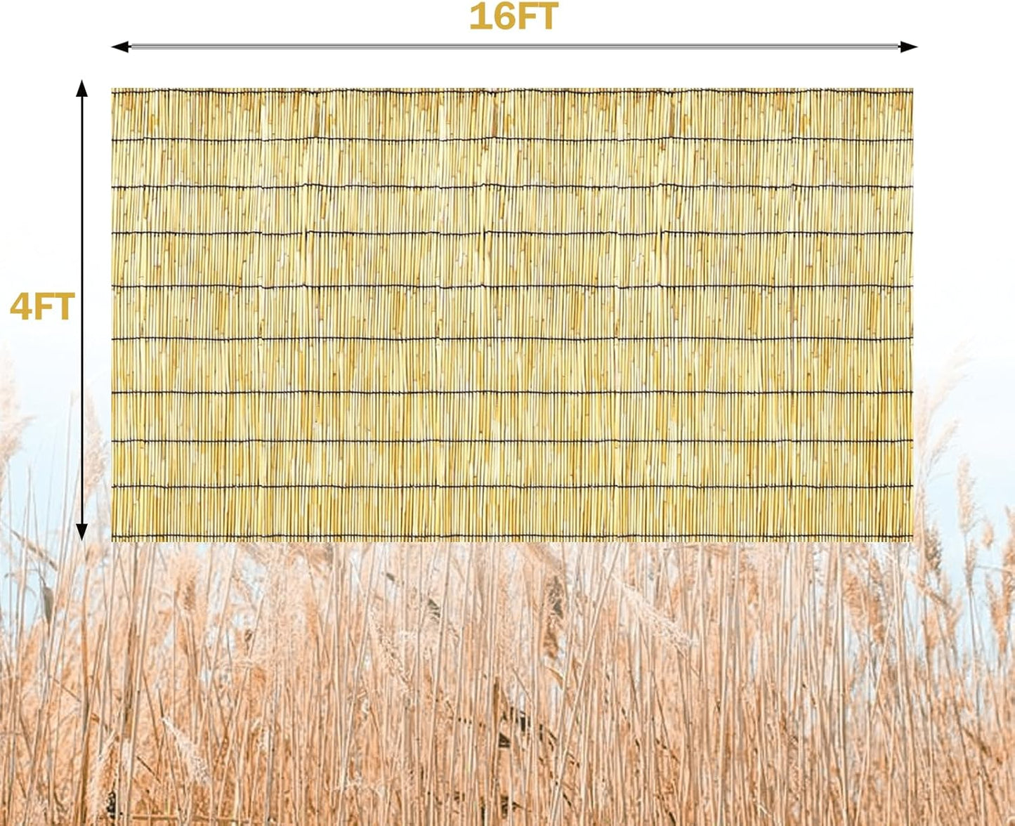 Bamboo Reed Fencing, Natural Reed Fence Rolls 4 Feet High, Decorative Bamboo Privacy Curtains for Patio Garden Balcony Backyard Outdoor, 4 x 16 FT