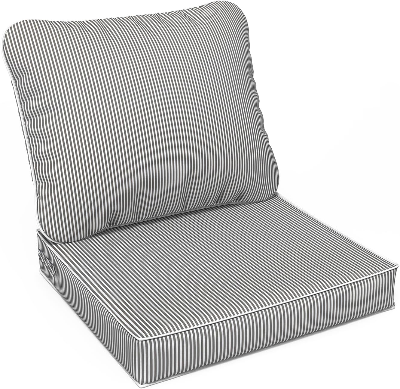LVTXIII Outdoor Seat and Back Cushion Patio Deep Seat Cushion Set Seasonal Chair Cushion for Wicker Chairs and Garden Furniture Decoration, 24"x24"x4", Strip Grey