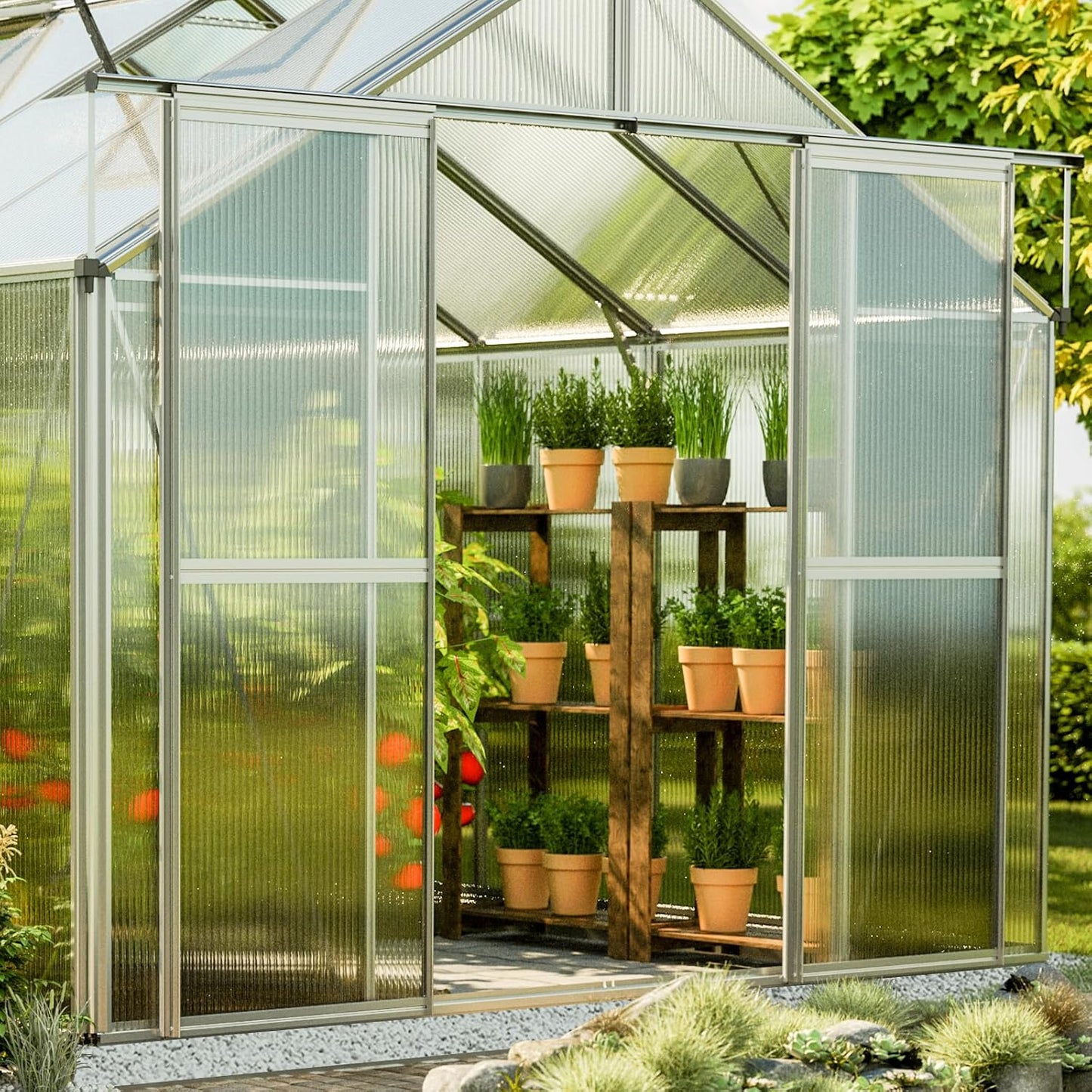 Greenhouse Topas 6 Aluminum Frame 7.4 x 12.6 ft with Approx. 8 mm Polycarbonate Panels
