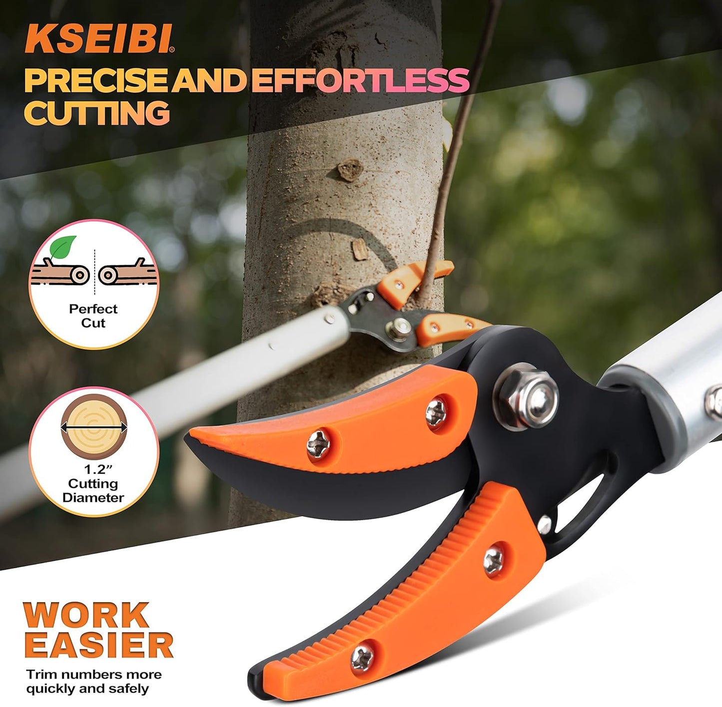 KSEIBI 143015 Long Reach Cut and Hold Bypass Pruner Max Cutting 5/16 inch (5.0 ft - 1.5 m)