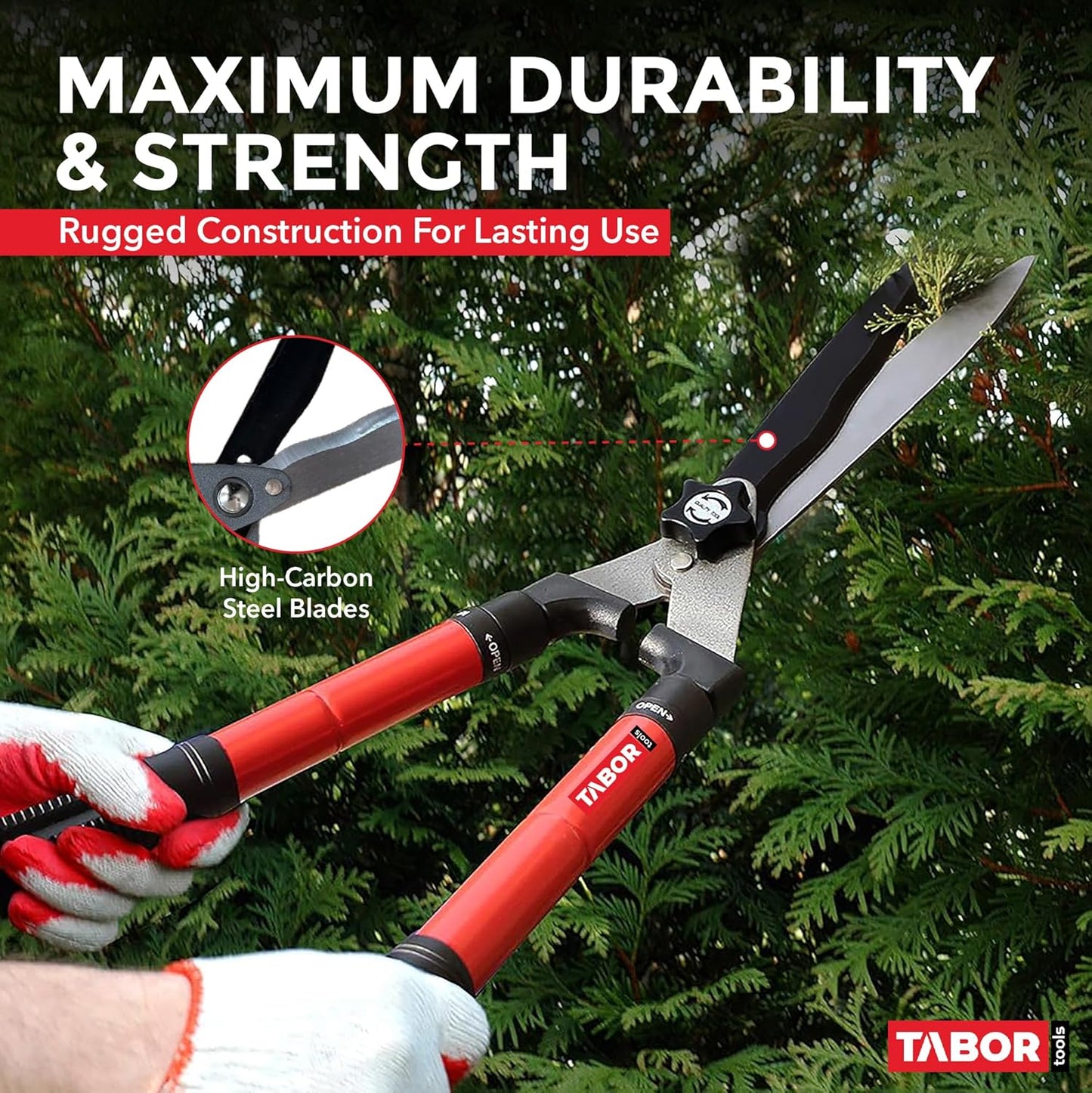TABOR TOOLS B212A Telescopic Hedge Shears with Wavy Blade and Extendable Steel Handles. Extendable Manual Hedge Clippers for Trimming Borders, Boxwood, and Tall Bushes.