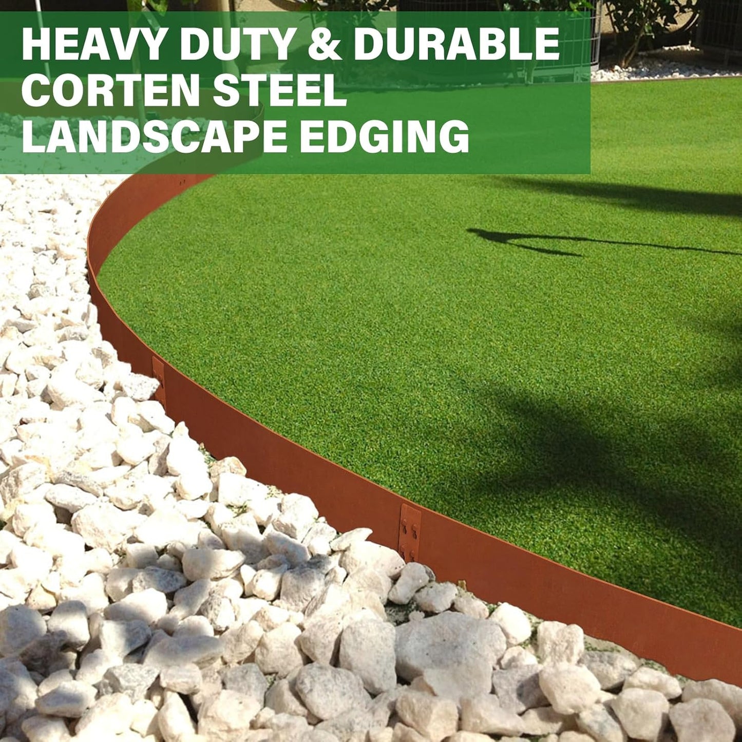 Heavy-Duty Cor-Ten Steel Landscape Edging (8" H x 40" L) - 6-Pack (20 Ft Total) | Pre-Rusted, Weatherproof Garden Border | Hammer-in, No Dig, Bendable Design for Lawns, Flower Beds & Trees