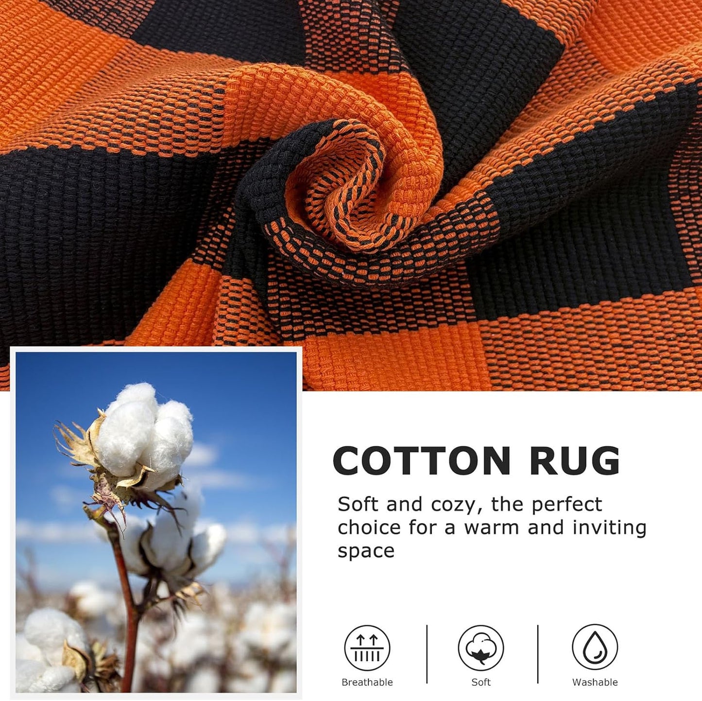 IOHOUZE Fall Buffalo Plaid Check Rug Outdoor Doormat 3x5 Ft Washable Woven Outdoor Indoor Welcome Mats for Front Door/Farmhouse/Entryway/Home Entrance Black and Orange Outdoor Rug