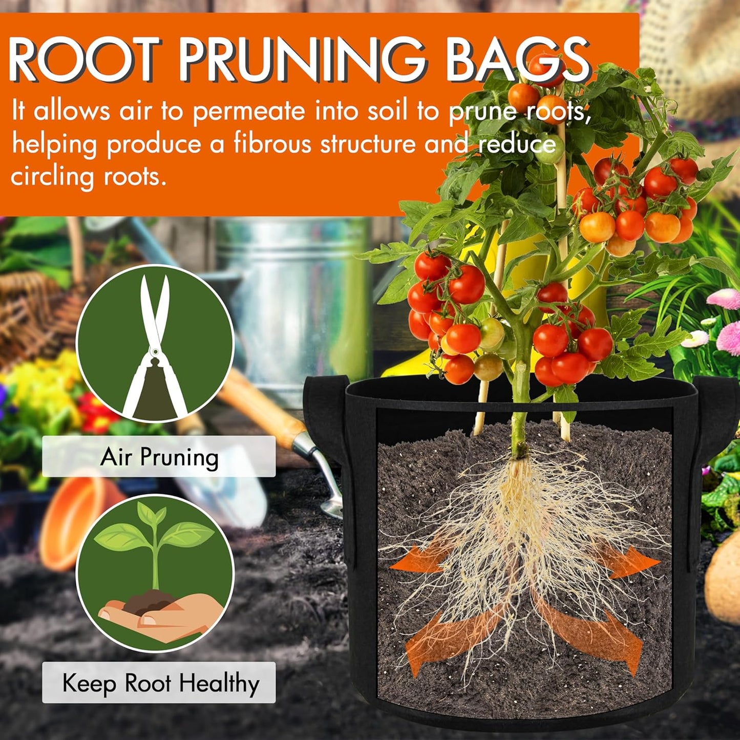 Gardzen 10-Pack 15 Gallon Grow Bags, Aeration Fabric Pots with Handles