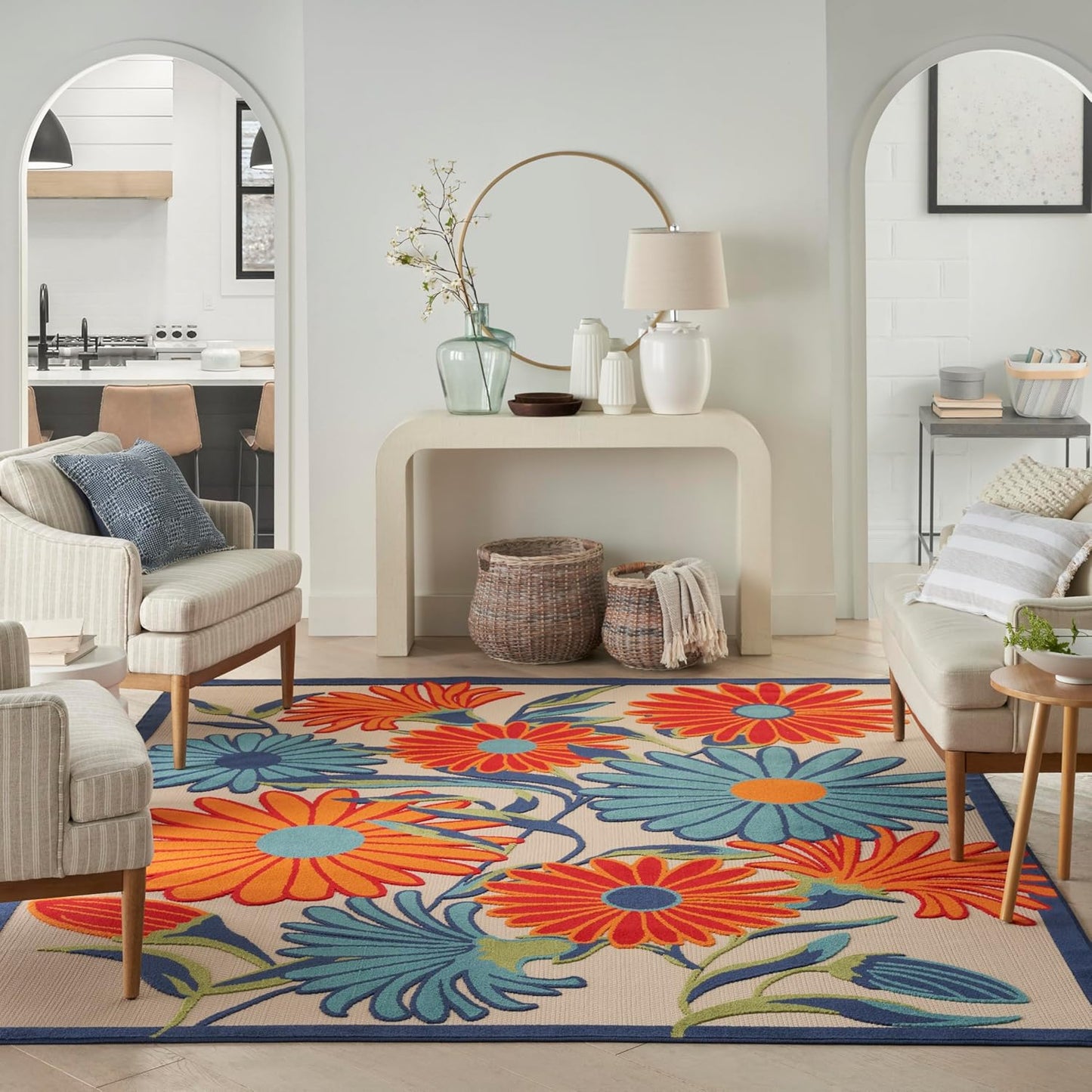 Nourison Home Aloha Outdoor Multicolor 10' x 14' Area Rug, Easy Cleaning, Non Shedding, Bed Room, Living Room, Dining Room, Deck, Backyard, Patio (10x14)