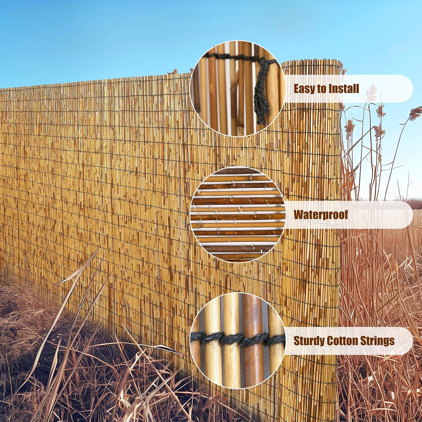 Natural Reed Fencing, Eco-Friendly Reed Fence, 3.3 feet High x 16.44 feet Long, Reed Screen for Backyard Patio Garden and More,Brown