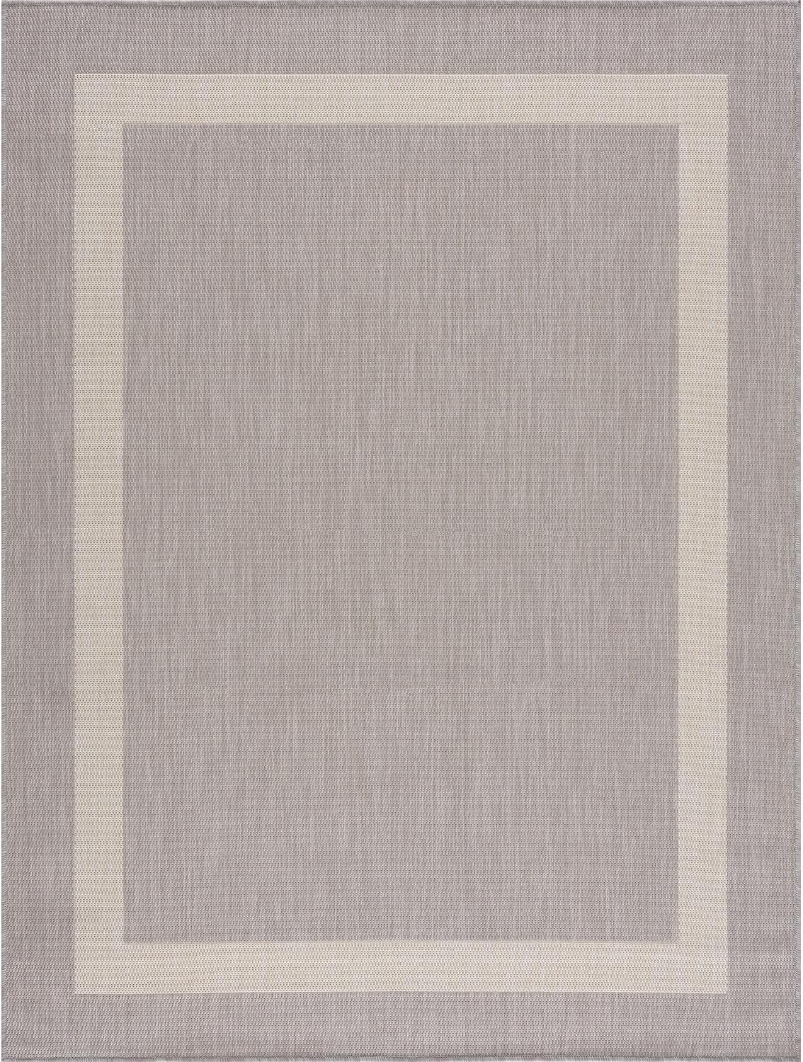 CAMILSON Outdoor Rug 8x10,Modern Outside Rugs for Patios Porches Waterproof Durable Washable Non-Shedding, Easy-to-Clean Indoor Outdoor Area Carpet (8 x 10, Bordered - Gray/White)