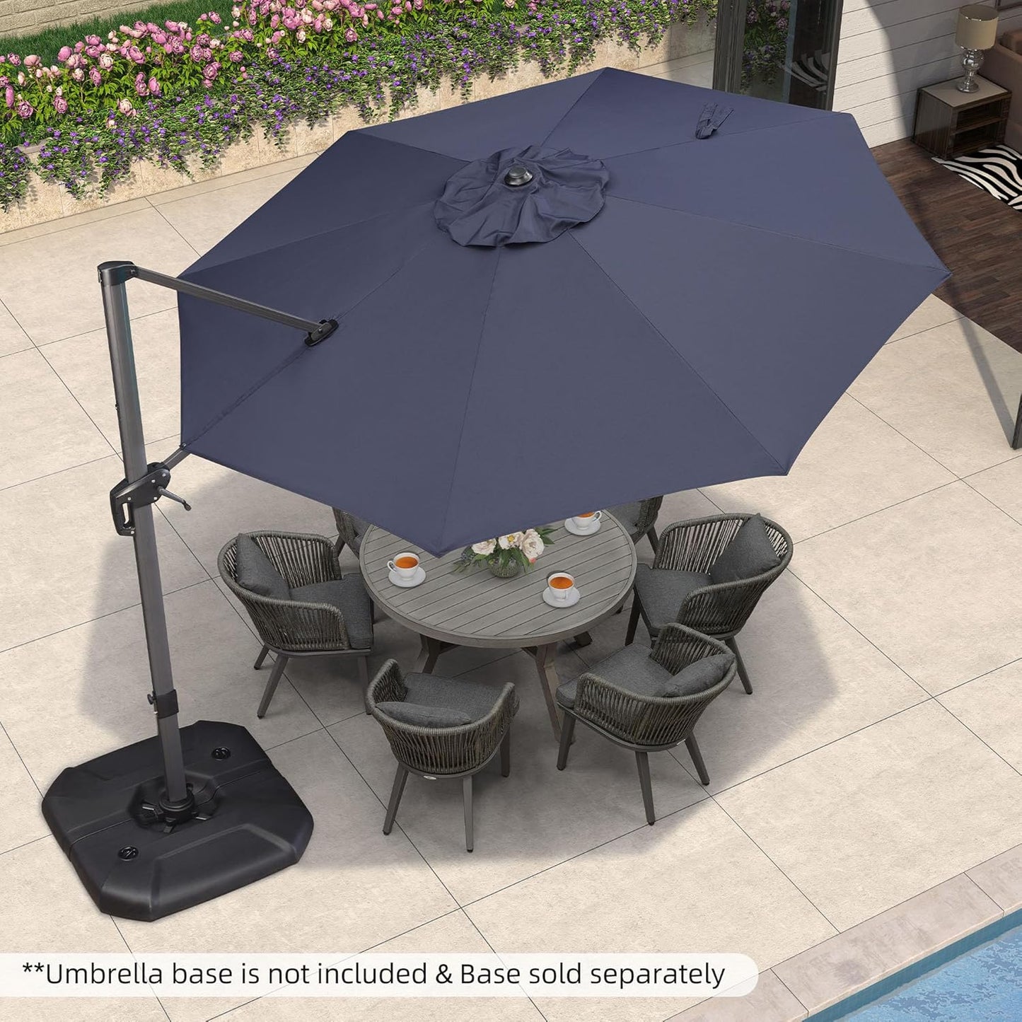 PURPLE LEAF 11 Feet Patio Umbrella Outdoor Cantilever Round Umbrella Aluminum Offset Umbrella with 360-degree Rotation for Garden Deck Pool Patio, Navy Blue