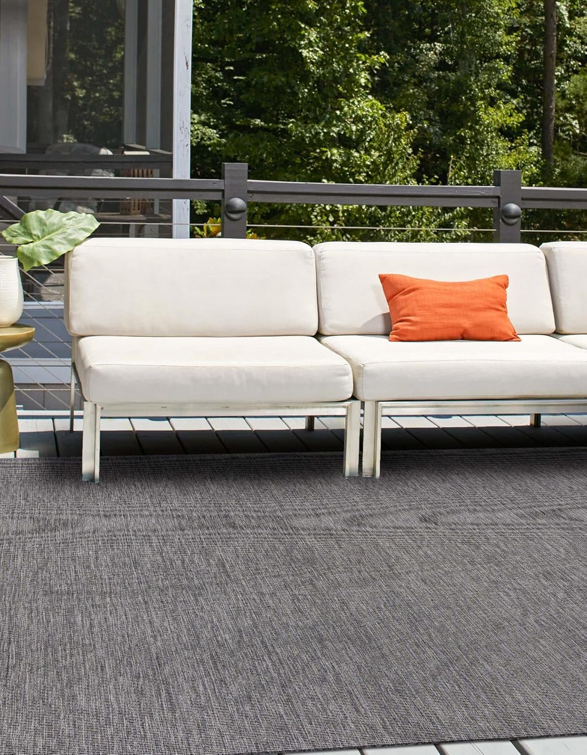 Unique Loom Collection Casual Transitional Solid Heathered Indoor/Outdoor Flatweave Area Rug (13' Square, Black/Ivory)