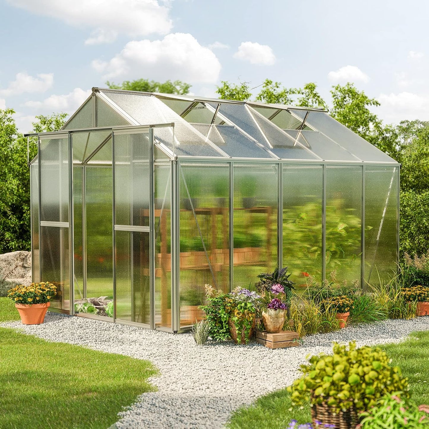 Greenhouse Saphir 5 Aluminum Frame 8.5 x 10.6 ft with Approx. 6 mm Polycarbonate Panels