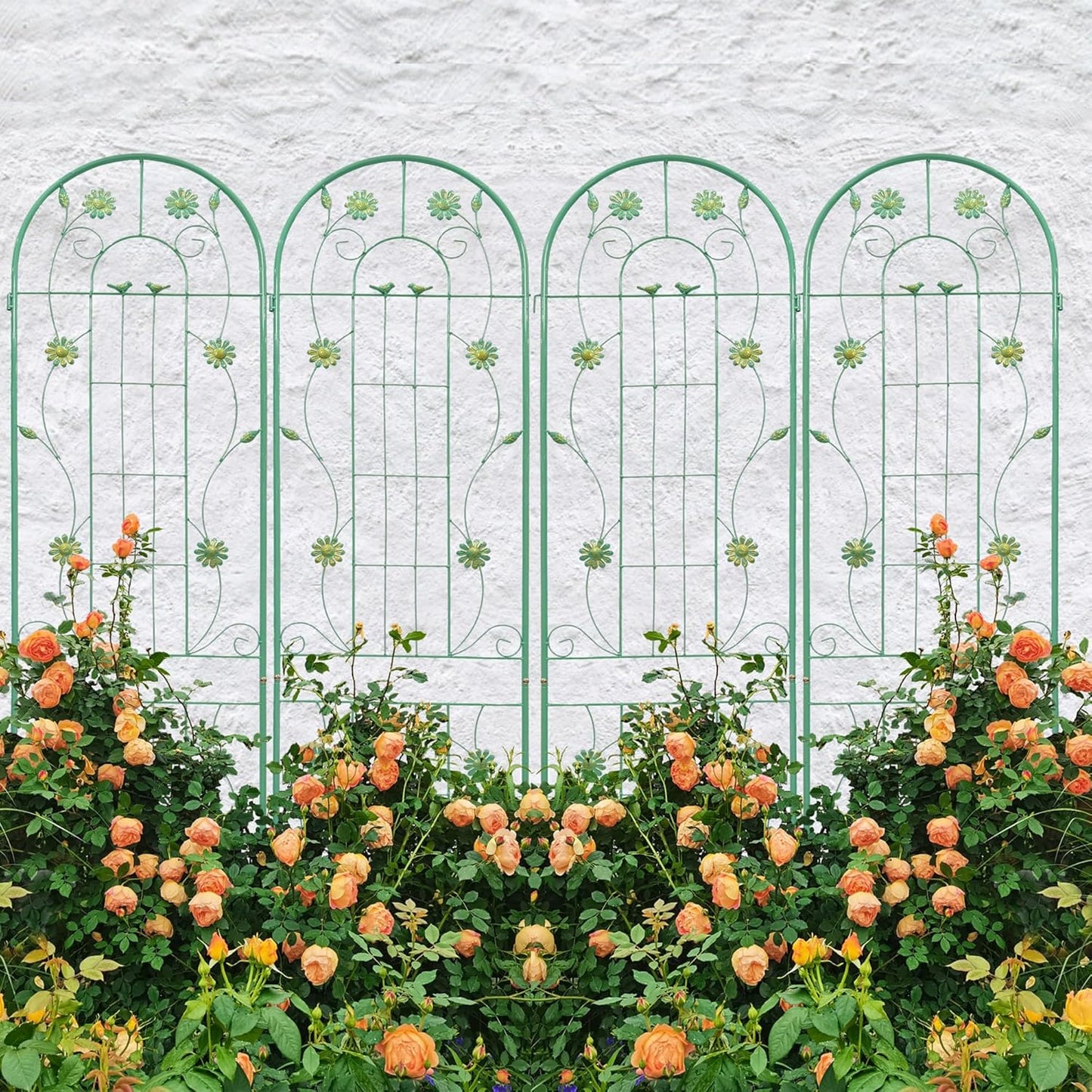 4 Pack Metal Garden Trellis 86.7" H Garden Fence Rustproof Trellis for Climbing Plants Support Roses Flower Outdoor Lawn Green-Blue Tall Trellis