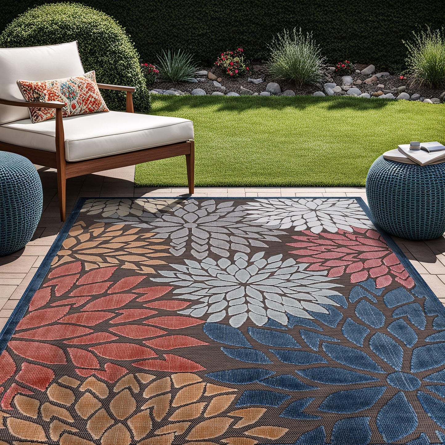 Beverly Rug Outdoor Rug 10x14 Large Modern Floral Tropical Area Rugs for Indoor and Outdoor Patio Easy to Clean Non Shedding Living Room Porch Garden Washable Outside Carpet (10 x 14 Brown)