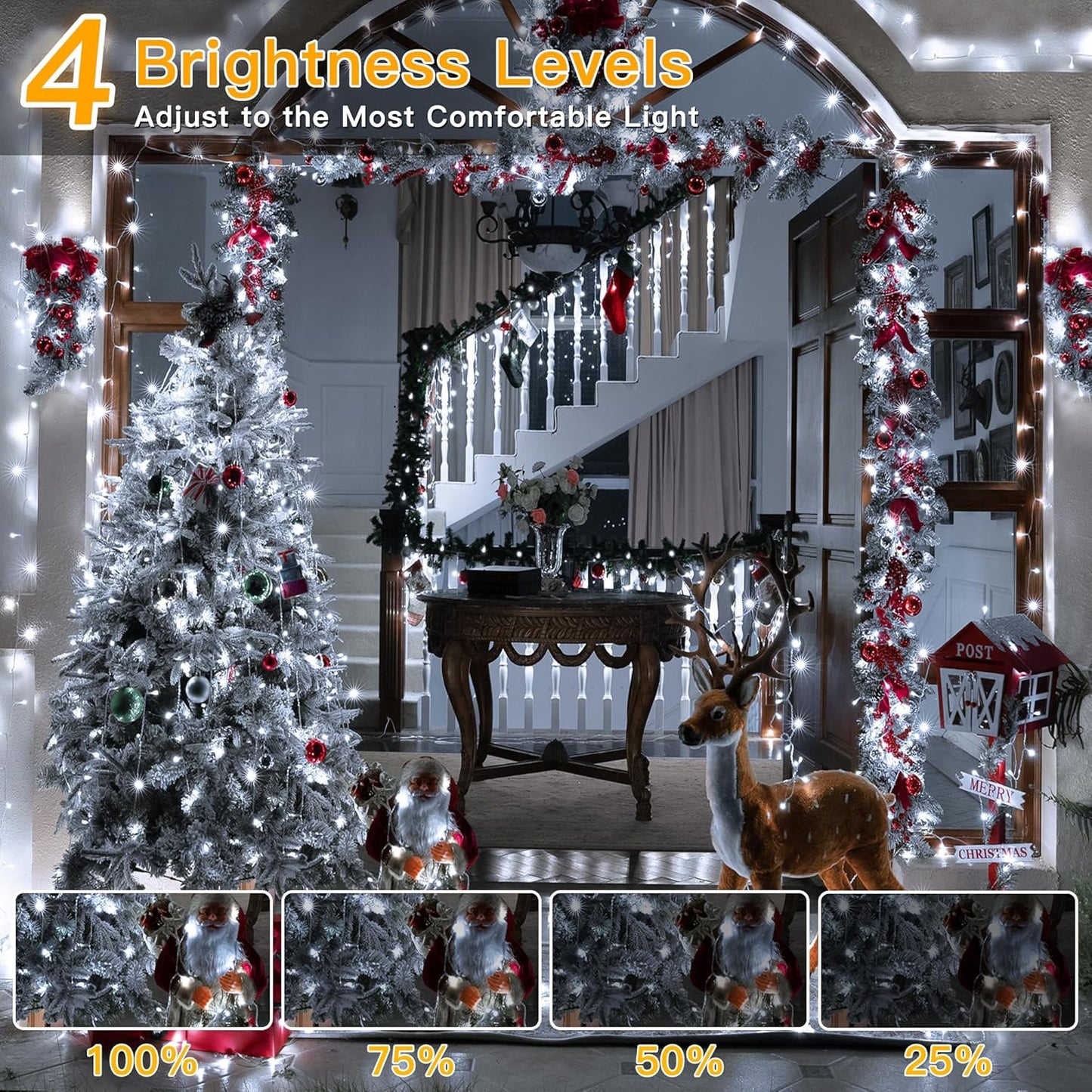 Ollny Christmas Lights Outdoor Waterproof, 1000LED 328FT Super Long String Lights with Remote 3 Timer, Plug in 8 Modes Fairy Light for Outside House Bedroom Xmas Decorations, Cool White