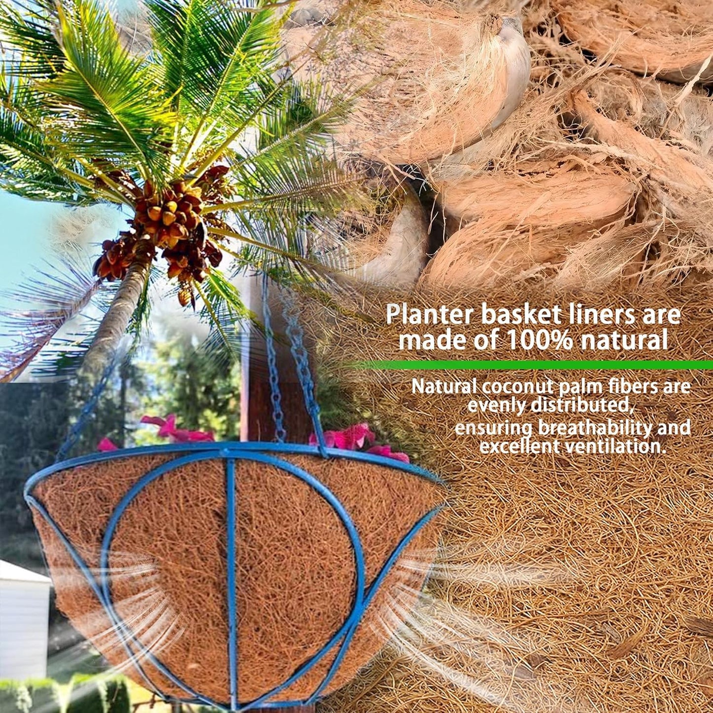 4 Pcs of 18-Inch Hanging Basket Coco Liners Replacement - Natural Round Coconut Fiber Planter Basket Liners for Hanging Basket Flowers