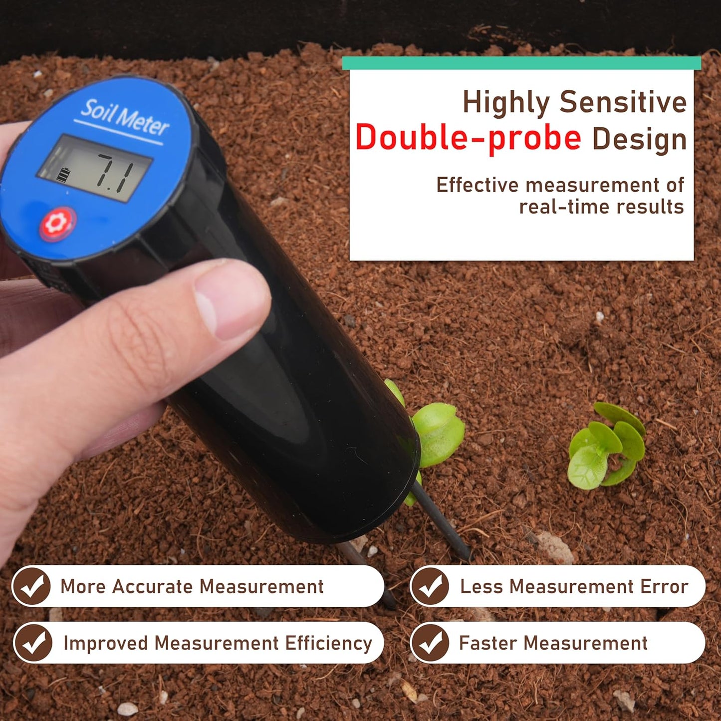 Digital Soil pH Meter, Industrial Grade Soil pH Tester with Calibration-Free LCD Display, High Accuracy Soil pH Pen, Soil pH Monitor for Garden, Lawn, Plant (Black)