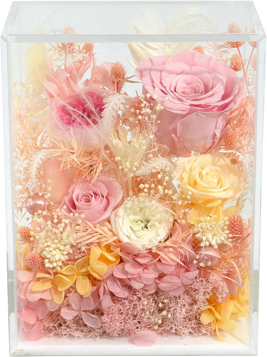 Valley of Rain & Forest Long-Lasting Real Flowers, Handcrafted Preserved Rose Bush For you to Send Love for All Occasions, Floral Arrangement for Indoor Decoration (Pink Rose)