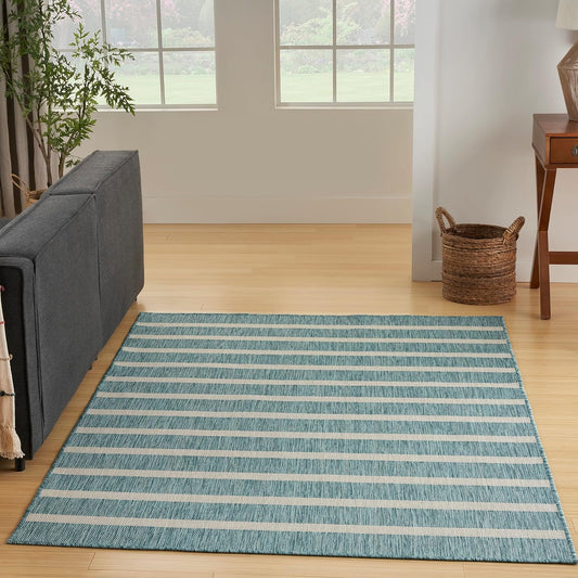 Nourison Home Positano Indoor/Outdoor Aqua Ivory 4' x 6' Area -Rug, Easy -Cleaning, Non Shedding, Bed Room, Living Room, Dining Room, Deck, Backyard, Patio (4x6)