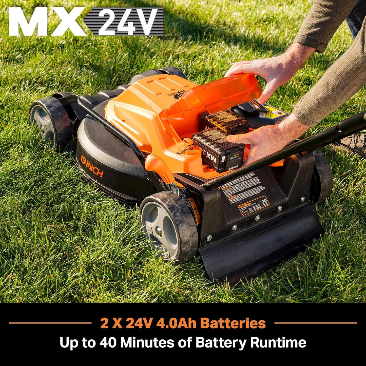 LawnMaster CLMF4819X 19-inch Brushless Cordless Mower with 2X24V MAX* 4.0Ah Battery and a Dual Charger 6 Cutting Position