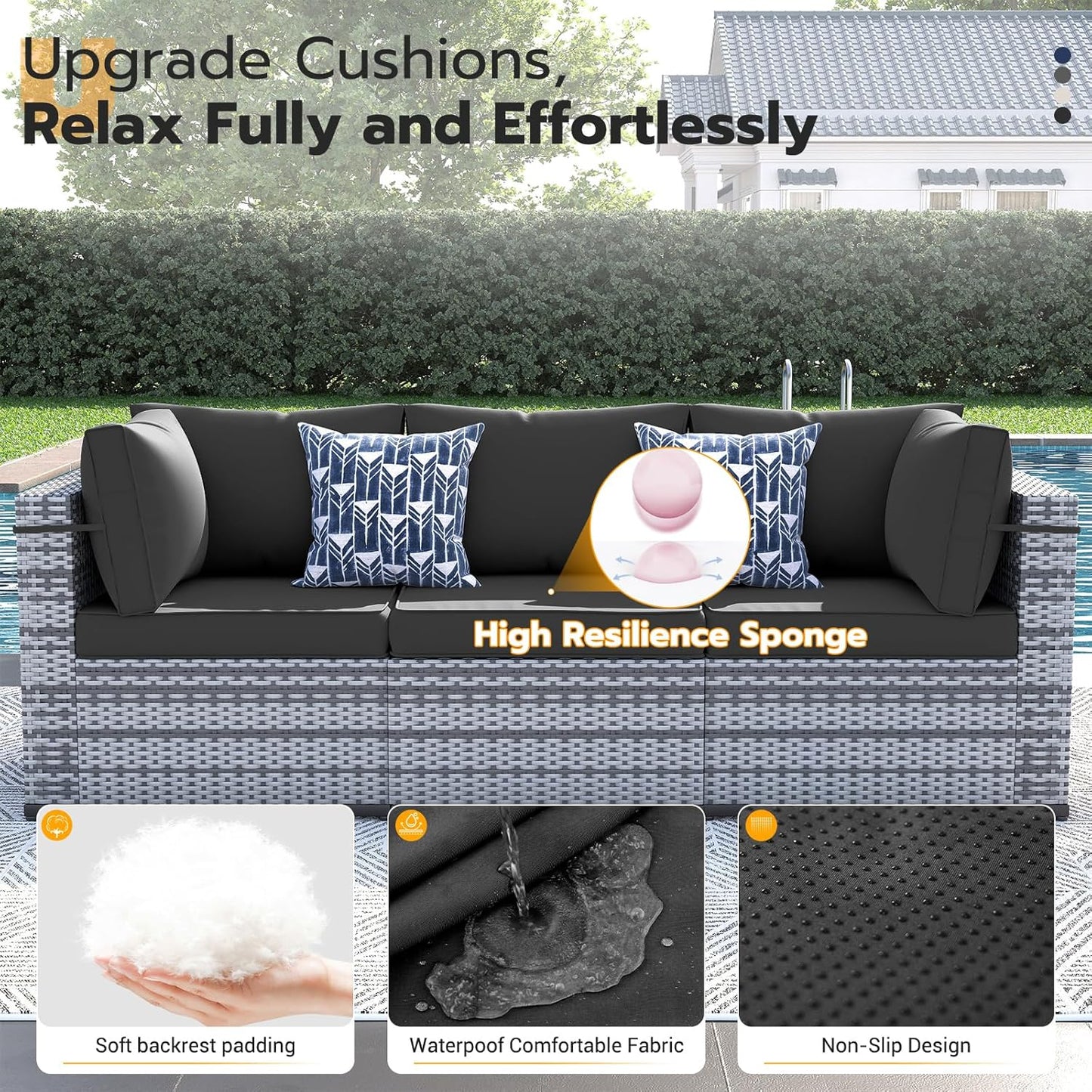 UDPATIO Patio Furniture Set, 7 Piece Outdoor Sectional Sofa,Modular Wicker Outdoor Furniture Conversation Sets with Waterproof Cover for Backyard Deck(Grey/Black)