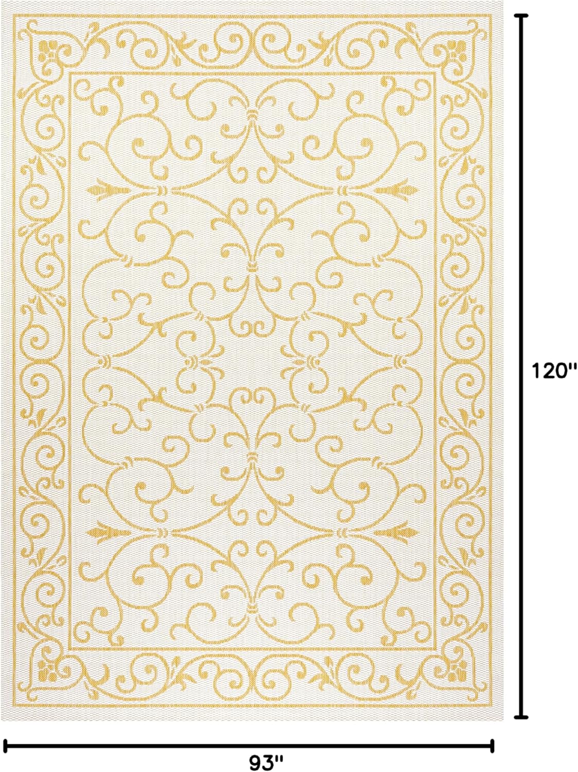 JONATHAN Y SMB106M-8 Charleston Vintage Filigree Textured Weave Indoor Outdoor Area Rug, Classic Traditional Easy-Cleaning,Bedroom,Kitchen,Backyard,Patio,Non Shedding, 8 X 10, Cream/Yellow