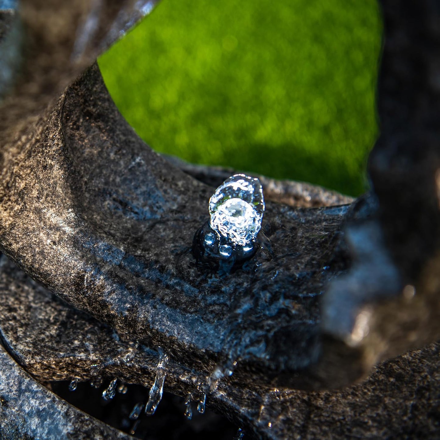 XBrand 25 in H Stone-Look Sculptural Modern Freestanding Fiber Resin Outdoor Garden Fountain w/LED Light, Black