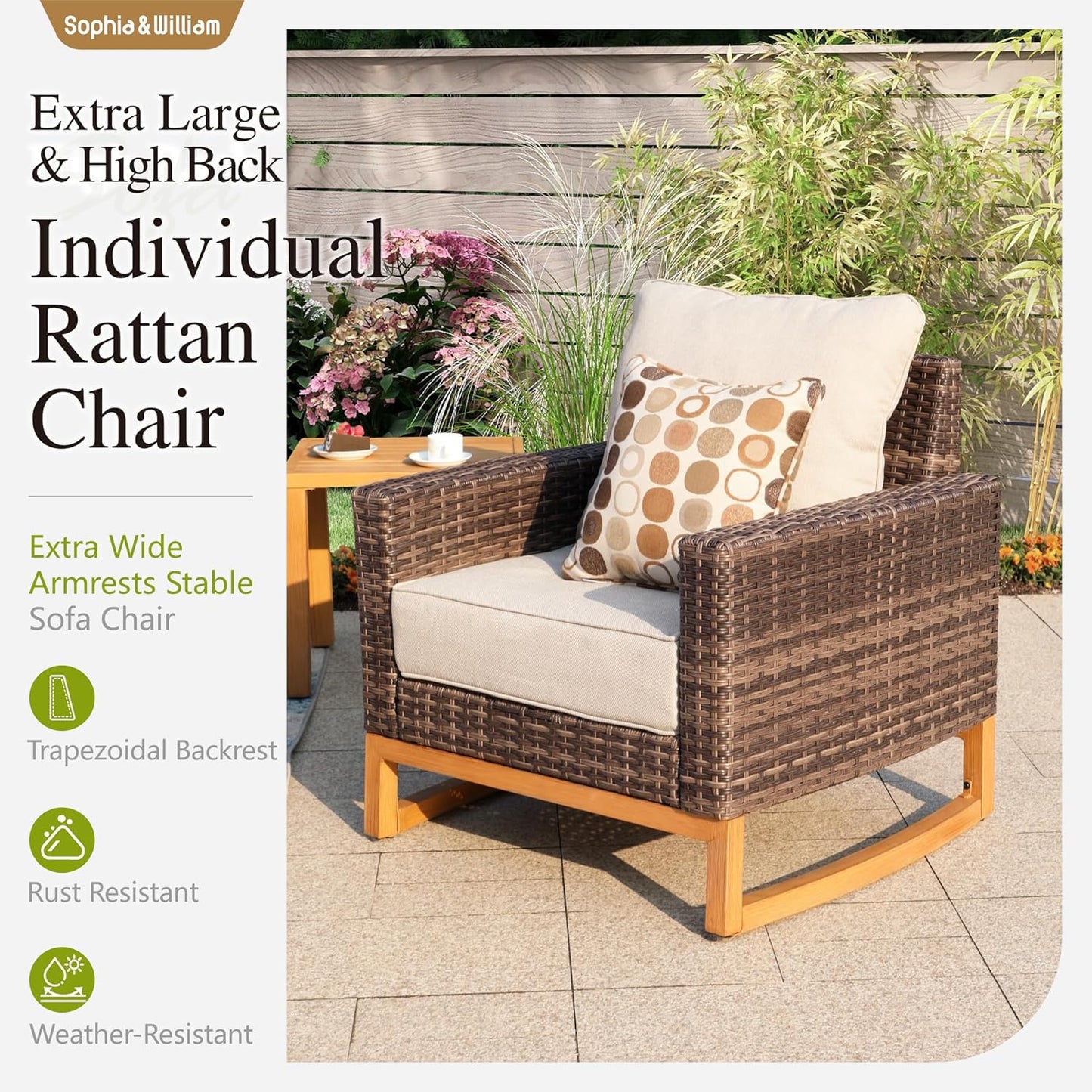 Sophia & William Large Patio Furniture Set, 8 Piece Luxury Rattan Outdoor Sectional Furniture Set, Patio Conversation Set with 3 Armless Sofa, 2 Corner Sofa, 2 Single Sofa, 2 Coffee Table(Beige)