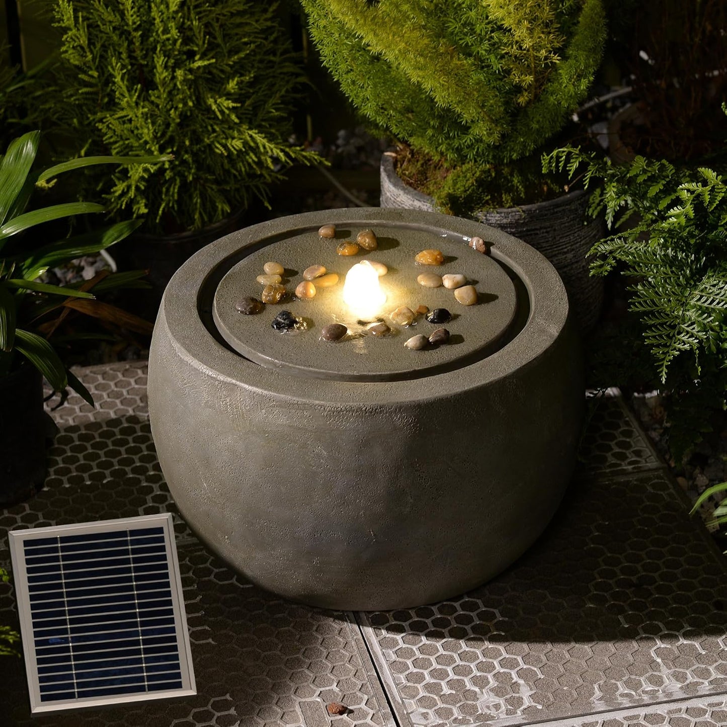 Solar Water Fountain Outdoor Garden Bubbler Water Feature Fountains Solar Powered for Patio Deck Yard Home Decor Gray, 18 "L x 18" W x 11.5" H