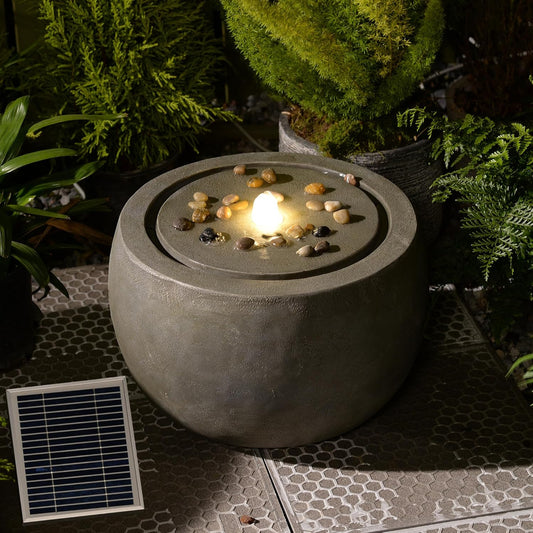 Solar Water Fountain Outdoor Garden Bubbler Water Feature Fountains Solar Powered for Patio Deck Yard Home Decor Gray, 18 "L x 18" W x 11.5" H