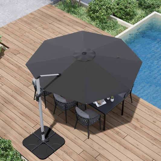 Patio Umbrella, 11FT Outdoor Cantilever Umbrella with 360-degree Rotation for Garden, Deck, Backyard, Pool and Beach, Grey
