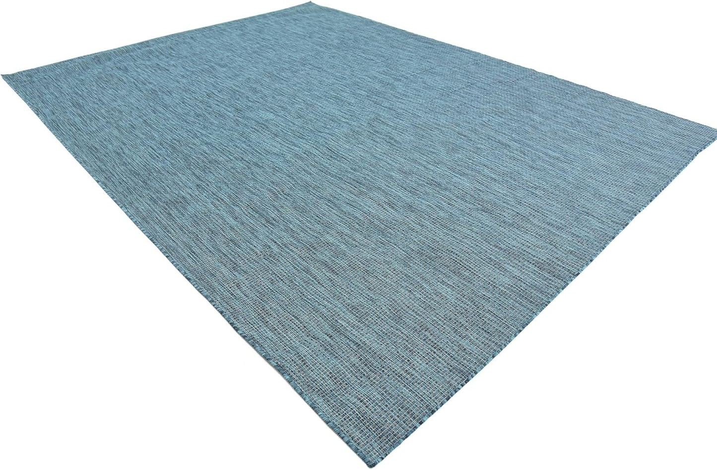 Unique Loom Collection Casual Transitional Solid Heathered Indoor/Outdoor Flatweave Area Rug (9' x 12' Rectangle, Teal/Navy Blue)