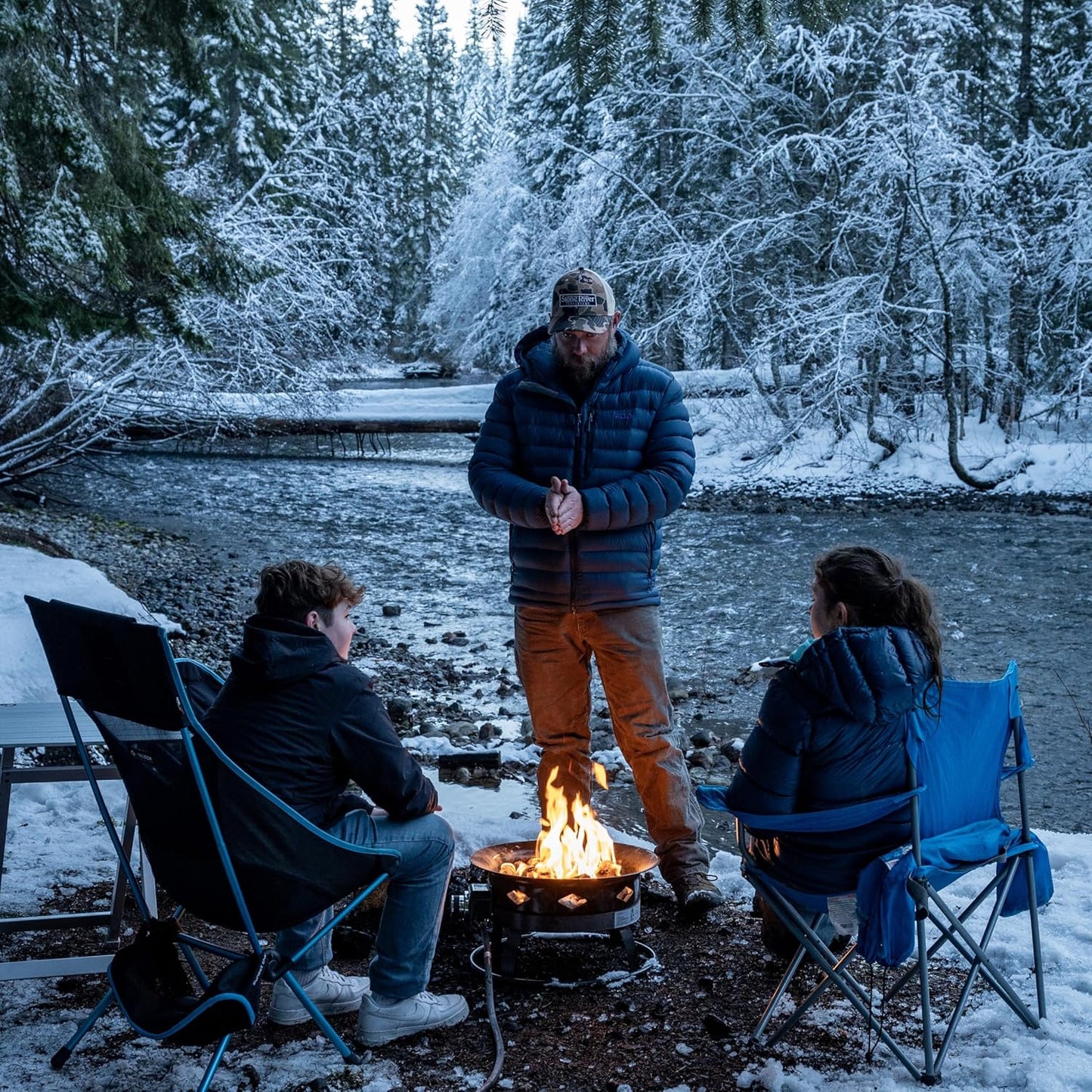 Flame King Smokeless Propane Fire Pit, 19-inch Portable Firebowl, 58K BTU with Self Igniter, Cover, & Carry Straps for RV, Camping, & Outdoor Living