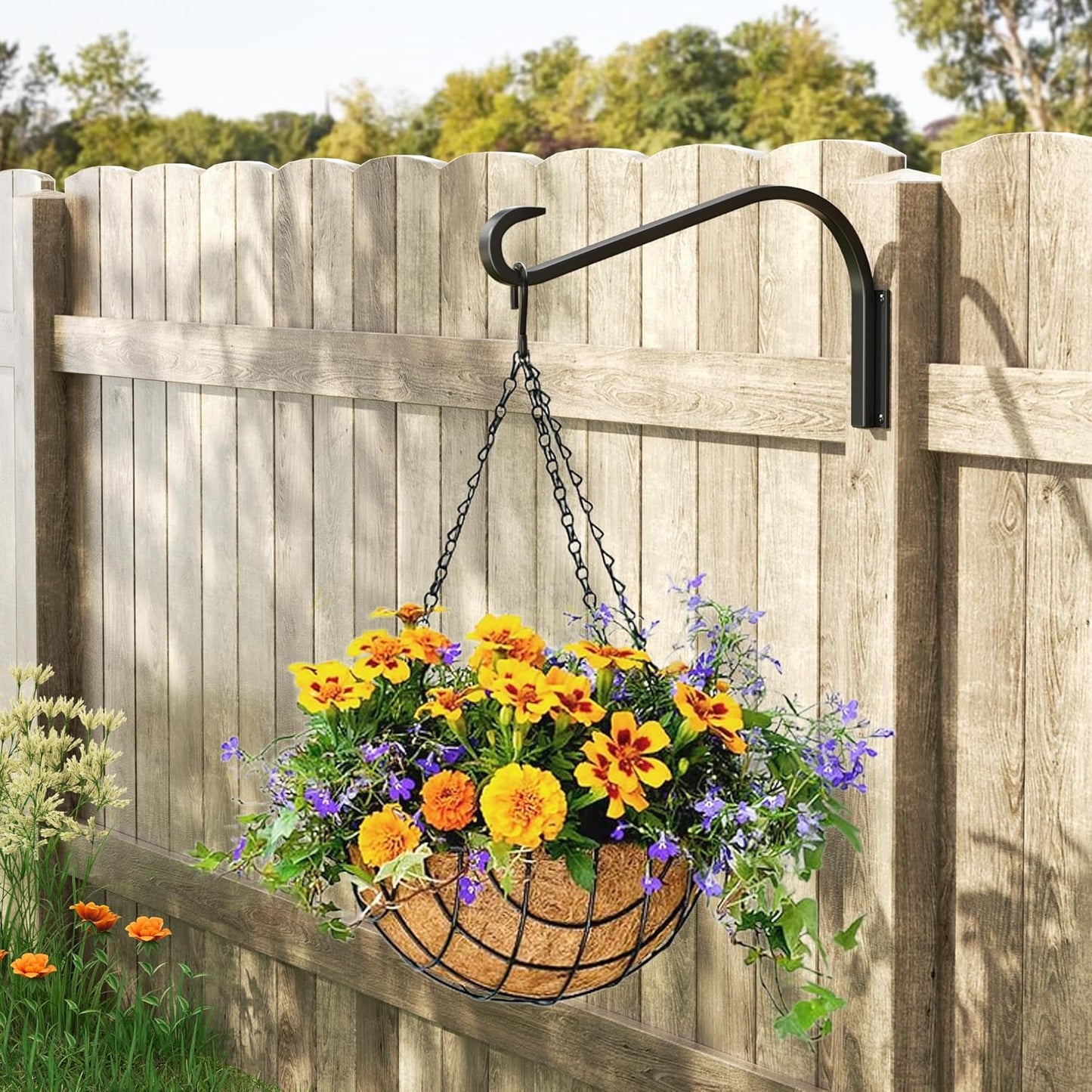 12 Inch 2 Pack Plant Hangers for Indoor/Outdoor Wall Mount - Heavy Duty Hanging Plant Holder & Bird Feeder Hooks, Decorative Black Metal Wall Hangers for Plants, Flower Baskets