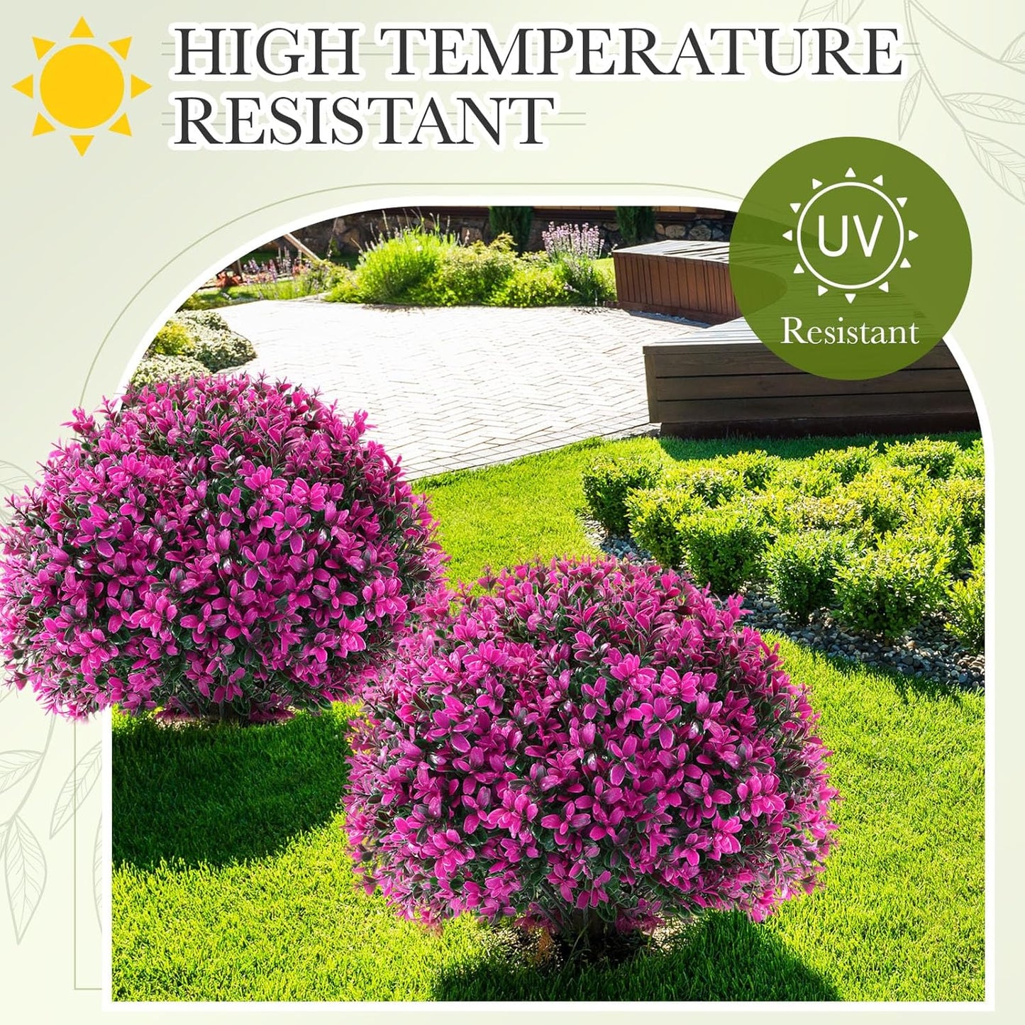 Yunlly 2 Pack 18" Artificial Boxwood Ball Bush Topiary Trees Fake Outdoor Plants, Realistic UV Resistance Faux Shrubs with Spike Greenery Topiary for Front Porch Garden Yard Patio Indoor (Fuchsia)