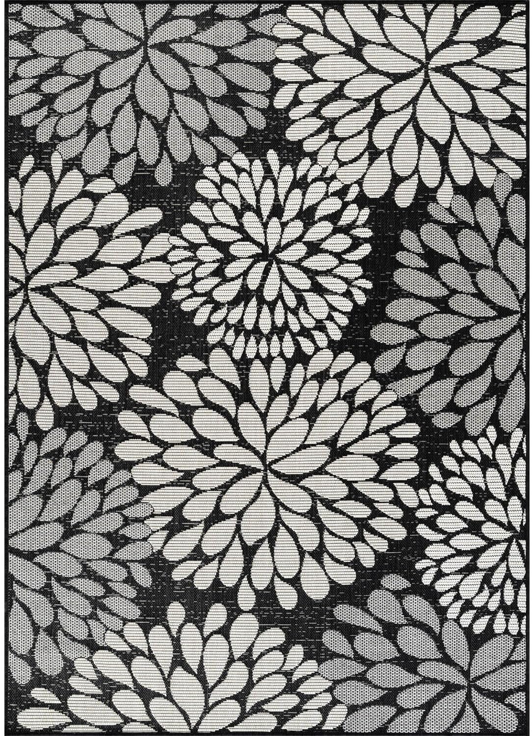 Beverly Rug Outdoor Rug 6x9 Modern Exotic Tropical Leaf Area Rugs for Indoor and Outdoor Patio Deck Porch Garden Water Resistant Washable Outside Carpet (6 x 9 Dark Gray)