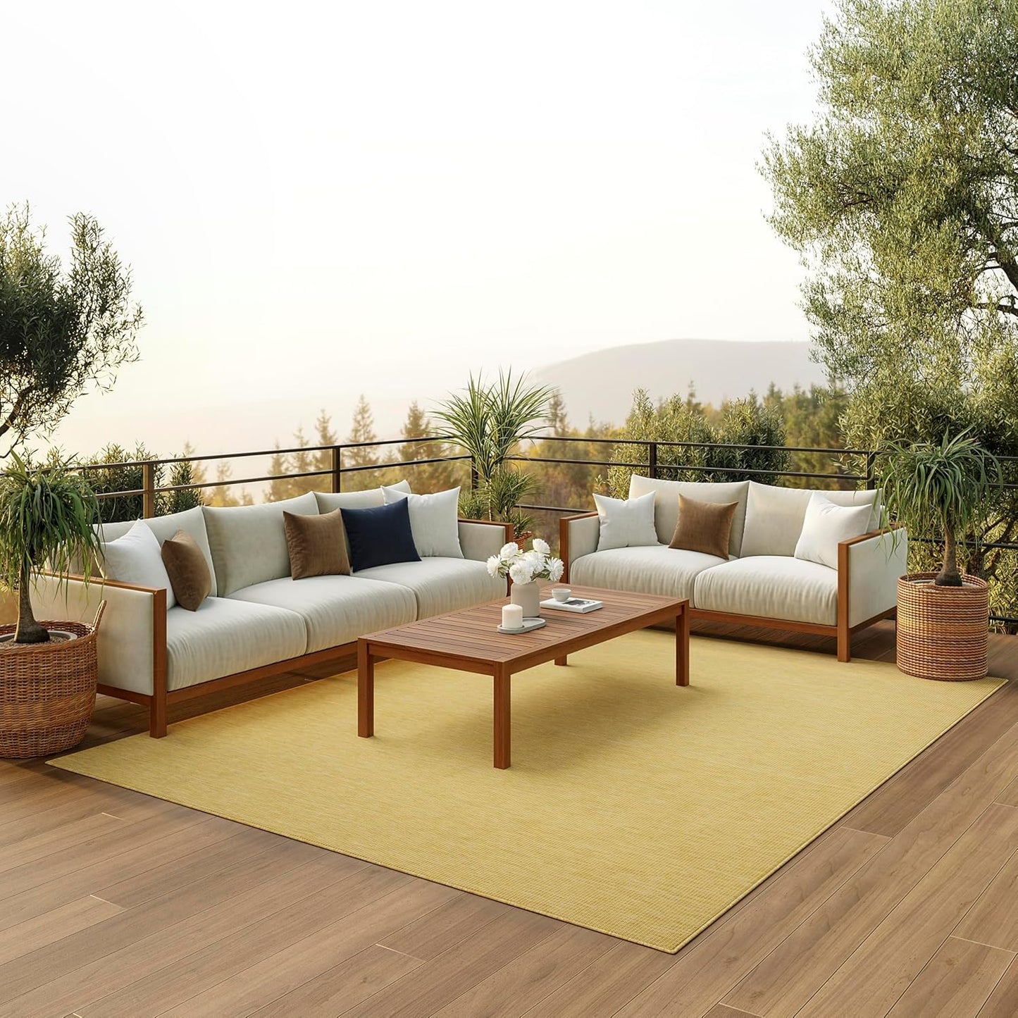 Nourison Positano Indoor-Outdoor Yellow 8' x 10' Area Rug, Easy Cleaning, Non Shedding, Bed Room, Living Room, Dining Room, Backyard, Deck, Patio (8x10)
