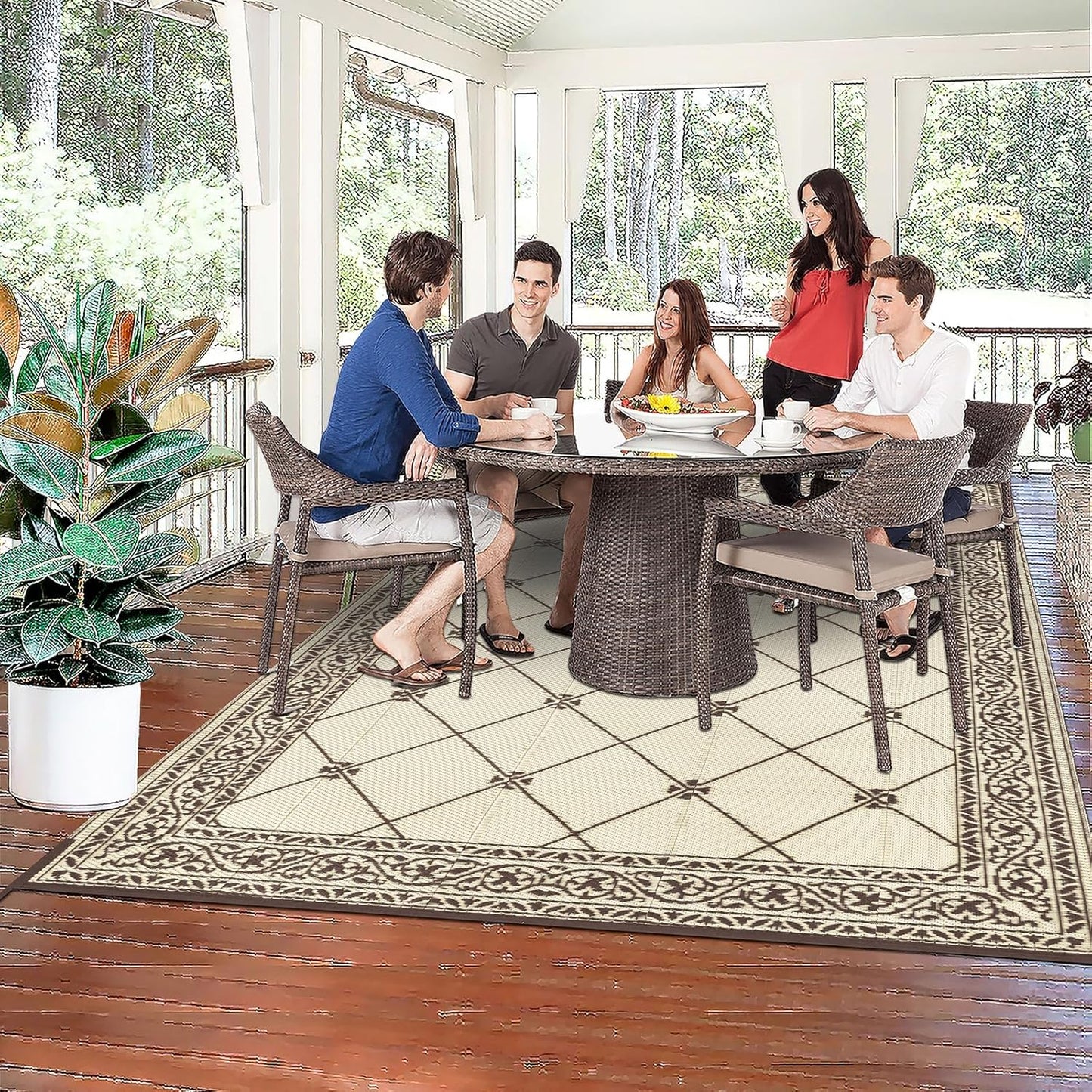 HiiARug Outdoor Patio Rugs 6x9Ft Outside Rugs Patio Waterproof Plastic Straw RV Camping Rug Reversible Mats Large Floor Mat and Rug for Patio, Backyard, Deck, Picnic, Beach, Trailer (Brown)