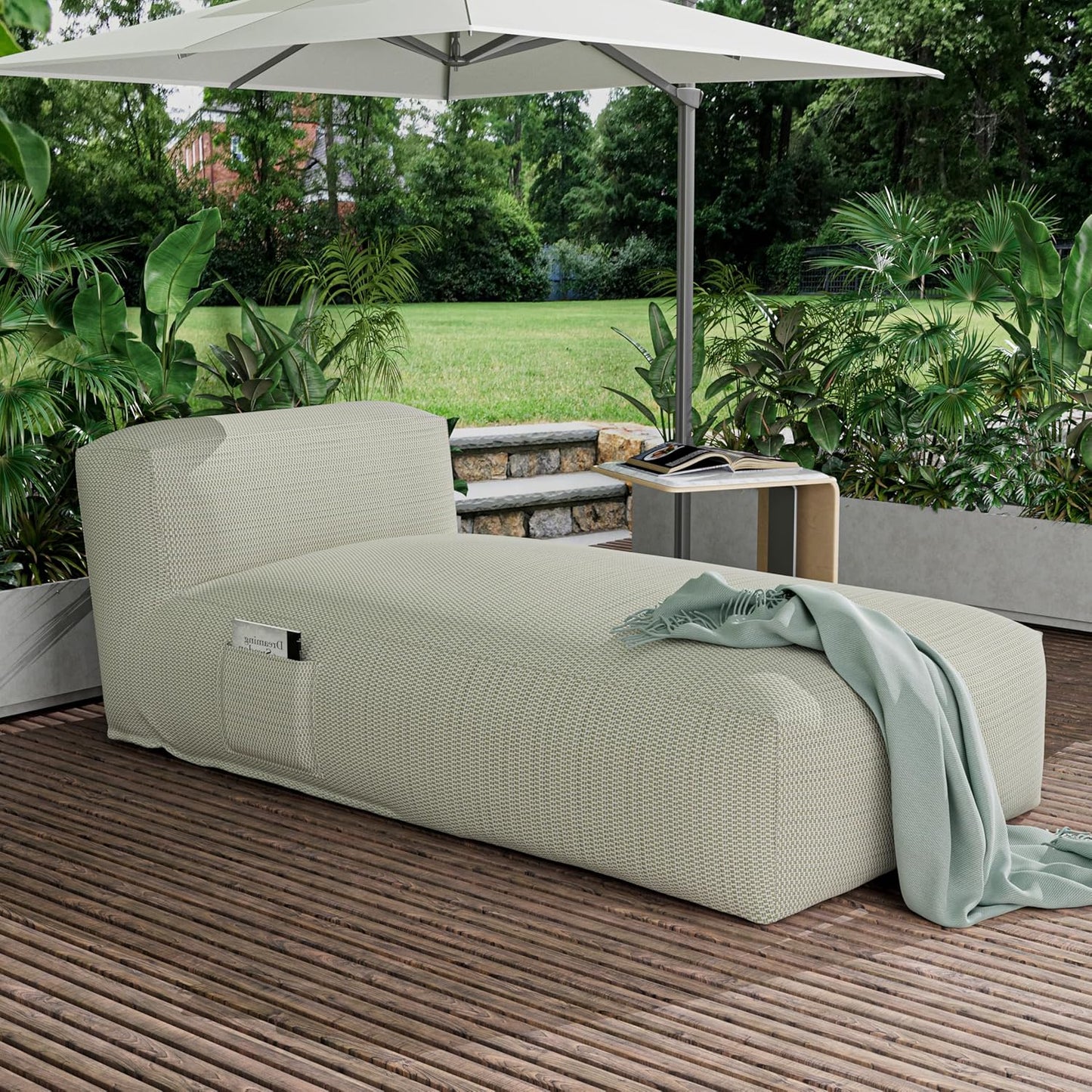 Outdoor Bean Bag Lounger Chair, Big Comfy Outdoor Daybed for Sunbathing and Tanning - Water-Resistant Patio Chaise and Pool Sun Lounger Furniture for Beach Deck (Sage Green)